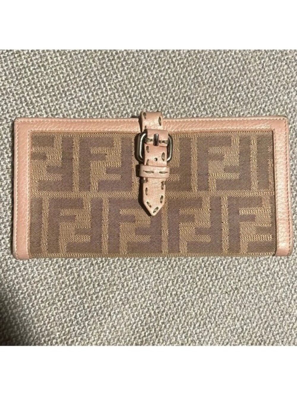 Fendi Zucca Canvas & Leather Bifold Wallet In PINK & Brown With Snap Closure & I